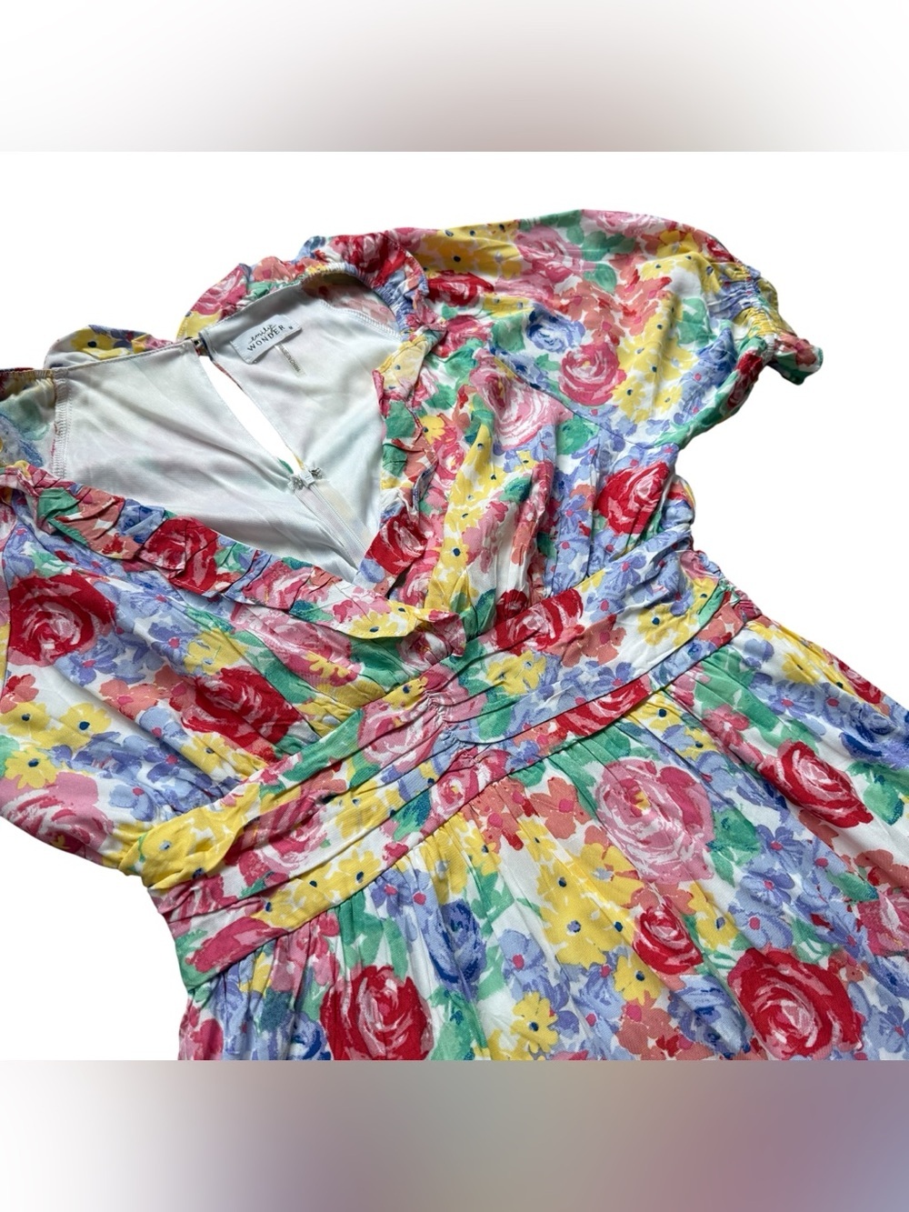 Emily Wonder Cottagecore Floral Puff Sleeve Mini Dress Romantic Garden Party M - Picture 5 of 11